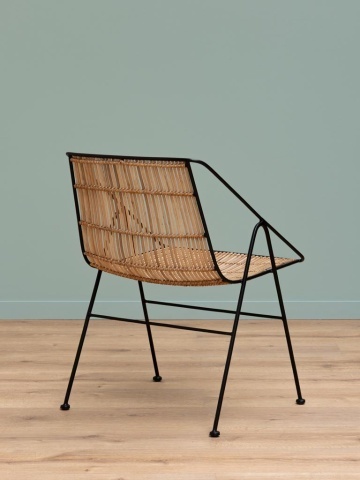 Scaun geometric din metal și rattan cu bordură decorativă neagră, "Kuro" - Img 6
