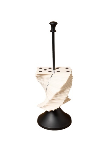 Sculptură decorativă din rășină și metal, alb și negru, piese de domino în spirală pe suport, finisaj mat, 30 x 13 cm, „Partie”