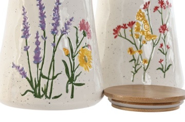 Set 2 borcane din porțelan cu capac din bambus și motive florale, 900 ml, 12,6×12,6×14,7 cm, „Bloom" - Img 3