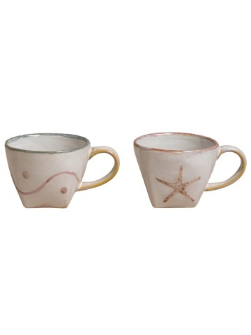 Set 2 cești de cafea din gresie ceramică, H7 cm, "Marine"