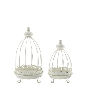 Set 2 colivii decorative, albe, din metal, aspect vintage