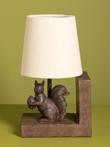 Set 2 lămpi de masă din bumbac bej, cu structură din rășină maro în formă de veveriță, finisaj patinat, 28×31×13 cm, „Squirrel" - Img 6