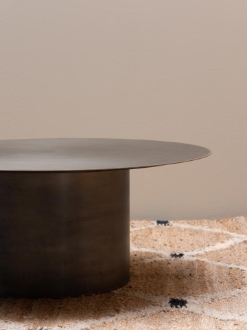 Set 2 măsuțe de cafea rotunde din metal, gri, cu bază cilindrică și muchie aurie, finisaj periat, 35 x 120 cm, „Calgary” - Img 4