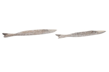 Set 2 platouri decorative din lemn masiv de mango în formă de pește, finisaj antichizat alb, 74×12×4,5 cm, „Pez"