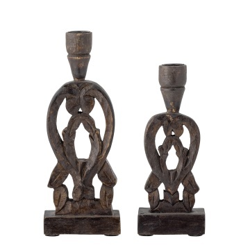 Set 2 suporturi pentru lumânări din lemn de mango maro cu model de frunze sculptat, 9×21,5×9 cm / 5×25,5×10 cm, „Bernie"