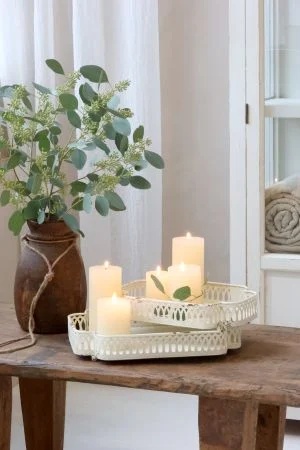 Set 2 tăvi decorative shabby chic cu margine dantelată, finisaj crem antichizat, H6,5/L35/l25,5 cm, „Colette” - Img 3