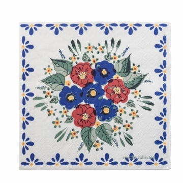Set 20 șervețele din hârtie FSC Mix, multicolor, imprimeu floral roșu și albastru, modele diferite pe față și verso, 33 x 33 cm, „Florist”