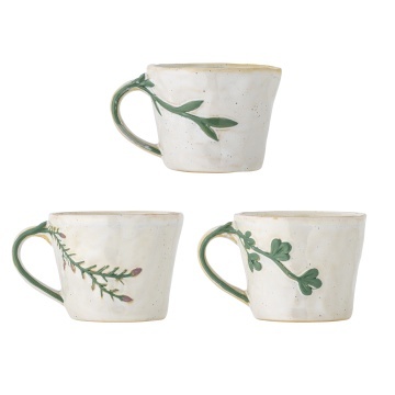 Set 3 căni din ceramică gri, lucrate manual, cu motive florale în relief, „Loua", 9 x 7,5 cm - Img 2