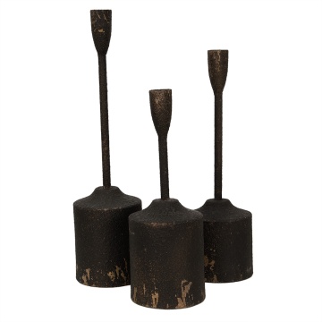 Set 3 suporturi de lumanari, negre, din metal, H35/30/25 cm