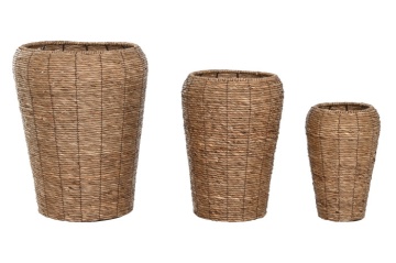 Set 3 suporturi pentru ghivece din fibră naturală și metal, pentru interior și exterior, finisaj natural, „Malawi” - Img 2