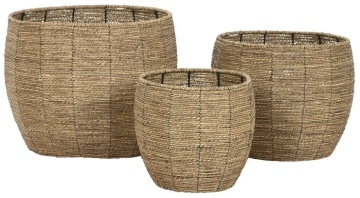 Set 3 suporturi pentru ghivece din fibră naturală și metal, pentru interior și exterior, finisaj natural, „Andaman” - Img 2