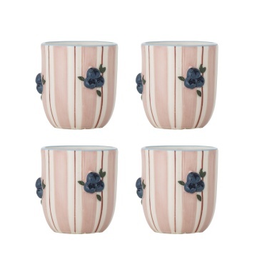 Set 4 căni din ceramică pictate manual, roz, D8×H9 cm, 235 ml, „Carry Cup"