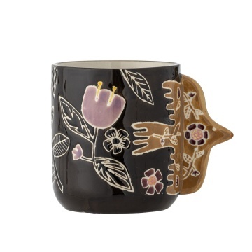 Set 4 cești din ceramică artizanală, multicolor, pictate manual cu motive florale, cu toartă sculptată în formă de pasăre, 8,5x9,5 cm, „Vivielle" - Img 4