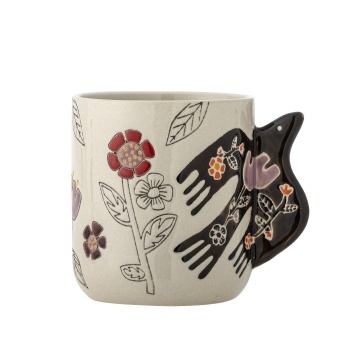 Set 4 cești din ceramică artizanală, natur,pictate manual cu flori stilizate și pasăre, cu toartă sculptată, „Vivielle" - Img 2