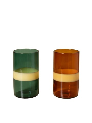 Set 4 pahare colorate din sticlă borosilicată, verde și portocaliu, cu bandă opacă, 11 x 6 cm, „Twiggy”