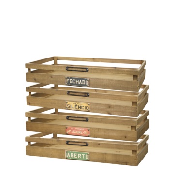 Set 4 tăvi din lemn cu mânere metalice și plăcuțe cu text, "Tienda"