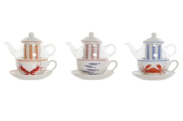 Set ceainic și cană din sticlă și porțelan cu motive marine, 250 ml, 16,5×13,5×14 cm, „Aigua" - Img 2