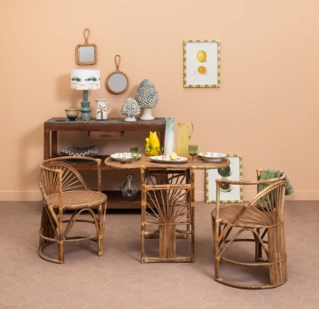 Set dining din rattan natural, masă ovală și 2 scaune, 3 piese, „Trinidad” - Img 2