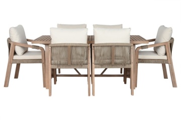 Set dining exterior din lemn de acacia, masă și 5 scaune cu perne și frânghie împletită, 6 piese, finisaj natural, „Roda” - Img 12