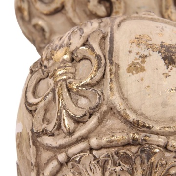Sferă decorativă din polirășină, crem cu auriu, glob decorativ cu ornamente baroce în relief, aspect vintage, finisaj antichizat, 10 cm, „Orbe” - Img 2