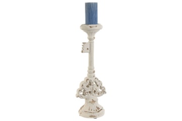 Sfeșnic vintage din rășină, în formă de cheie, 18 x 18 x 50 cm, alb antichizat, „Candle Holder Key" - Img 3