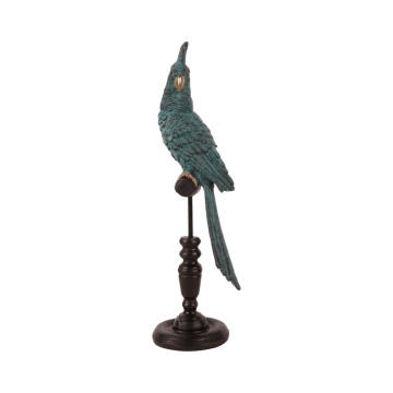 Statuetă decorativă din polirășină, albastru, papagal pe suport, 35 x 13 x 10 cm, „Perico”