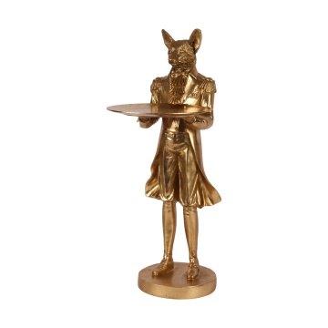 Statuetă decorativă din polirășină, auriu, vulpe în frac cu tavă rotundă, 54,5 x 30 x 20 cm, „Renard”