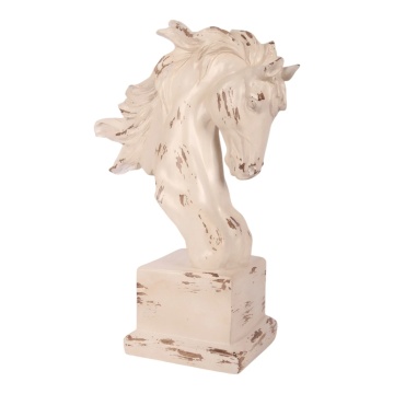 Statuetă decorativă din polirășină, crem, cap de cal alb pe soclu pătrat, aspect vintage, finisaj decapat, 38 x 26 x 13 cm, „Lipizzan”