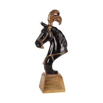 Statuetă decorativă din polirășină, negru și auriu, cap de cal, finisaj mat, 36,5 x 14 x 10,5 cm, „Mustang”