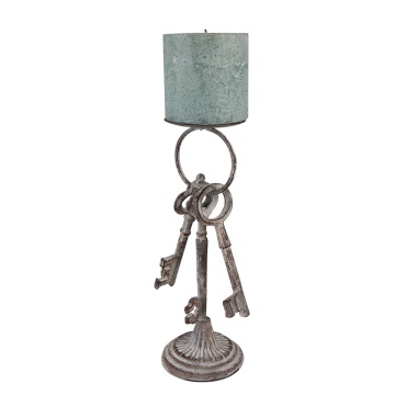 Suport de lumanare, gri, din metal, aspect vintage, H33 cm - Img 3