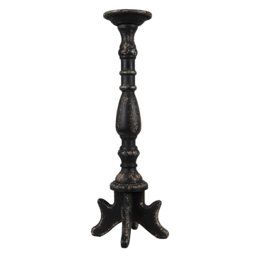 Suport lumanare, negru, din lemn, aspect vintage, H60 cm - Img 2