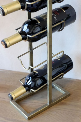 Suport pentru sticle de vin vintage, alamă antichizată, 6 brațe, 24×13×82 cm, „Vigneron" - Img 4
