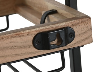 Suport pentru sticle din lemn de acacia și metal, 35x25x75 cm, finisaj natural/negru - Img 6