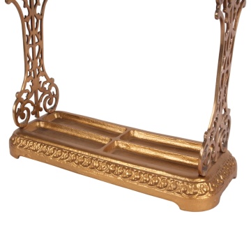 Suport pentru umbrele din aluminiu, auriu, cu 3 compartimente, panouri laterale decupate și tavă pentru apă, 60 x 61 x 25 cm, „Aurélie” - Img 4
