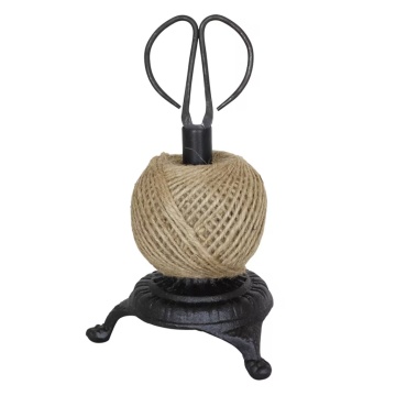 Suport vintage pentru sfoară din fontă neagră cu foarfecă inclusă, „Twine Holder"
