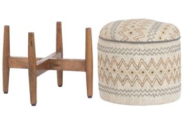 Taburet din lemn de mango cu broderie manuala " Brodery " - Img 2