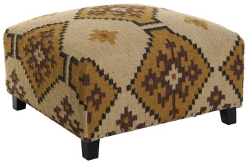Taburet pentru picioare kilim lucrat manual multicolor din lână și lemn, 80×80×44 cm, „Kilim"