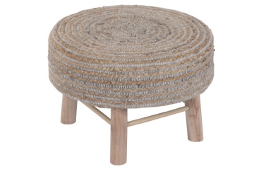 Taburet rotund din lână și iută împletite manual, 50×50×35 cm, „Juwl" - Img 2