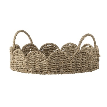 Tavă de servire rotundă din iarbă de mare împletită, natur, cu margine ondulată și mânere, 35x14,5 cm, „Brea"