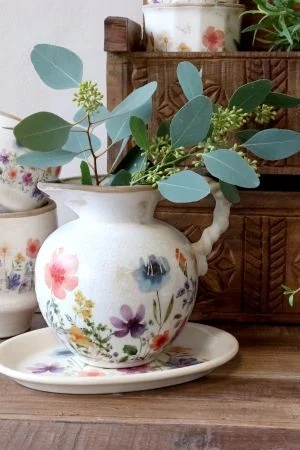 Tavă pentru ghiveci din ceramică cu flori de câmp, crem, H2,5/L25 cm, „Fleurville” - Img 4