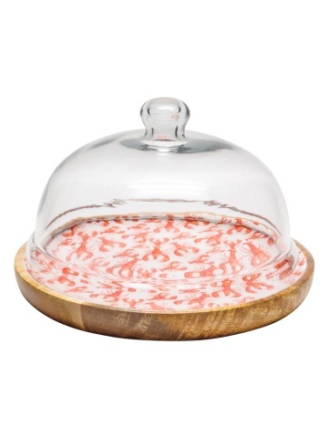 Tava pentru prajituri, din lemn de mango, cu capac din sticla, D23cm, Lobsters