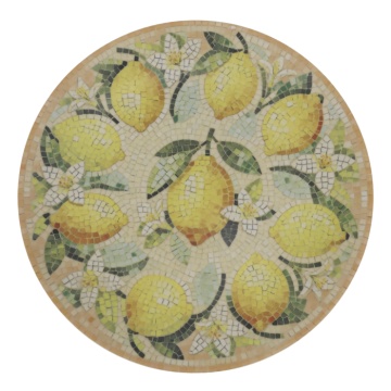 Tavă pentru servire din ceramică cu model mozaic și motiv lămâi, H2,8/D26,5 cm, melon & crem, „Chartres”
