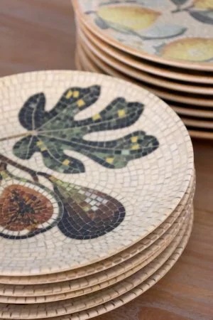 Tavă pentru servire din ceramică cu model mozaic și motiv păun, H2,8/D26,5 cm, bej & mocca, „Chartres” - Img 6