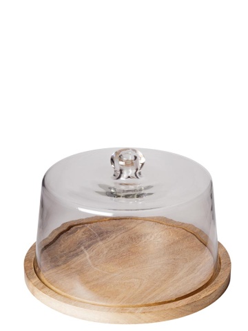Tava rotunda din lemn de mango, cu capac din sticla, D30cm, Lia
