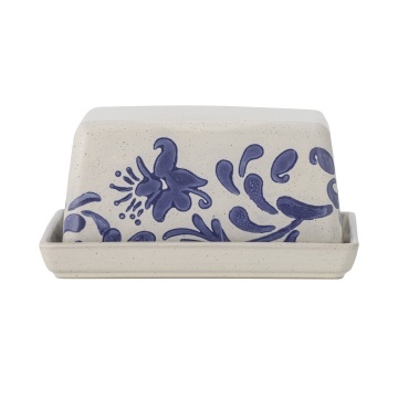 Untieră din ceramică albastră, decorată manual cu motiv floral, „Petunia", 14 x 12 x 7 cm