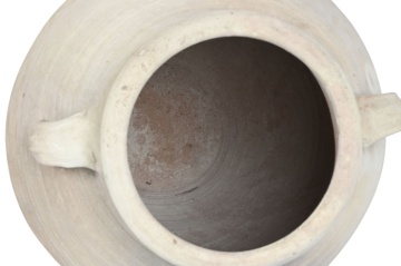 Vas decorativ amforă din teracotă artizanală, finisaj craft alb-crem, cu 2 anse, 55×55×96 cm, „Jerba" - Img 5