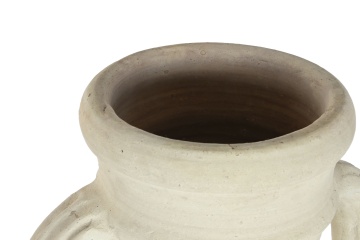 Vas decorativ amforă din teracotă artizanală, finisaj craft alb-crem, cu 2 anse, 40×40×100 cm, „Jerba" - Img 5
