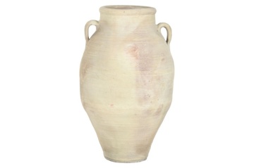Vas decorativ amforă din teracotă artizanală, finisaj craft alb-crem, cu 2 anse, 55×55×96 cm, „Jerba" - Img 2
