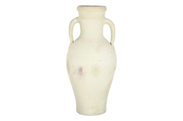 Vas decorativ amforă din teracotă artizanală, finisaj craft alb-crem, cu 2 anse, 40×40×100 cm, „Jerba" - Img 2
