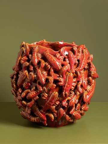 Vas decorativ din ceramica cu motive marine in relief "Lobster Reef" - Img 4
